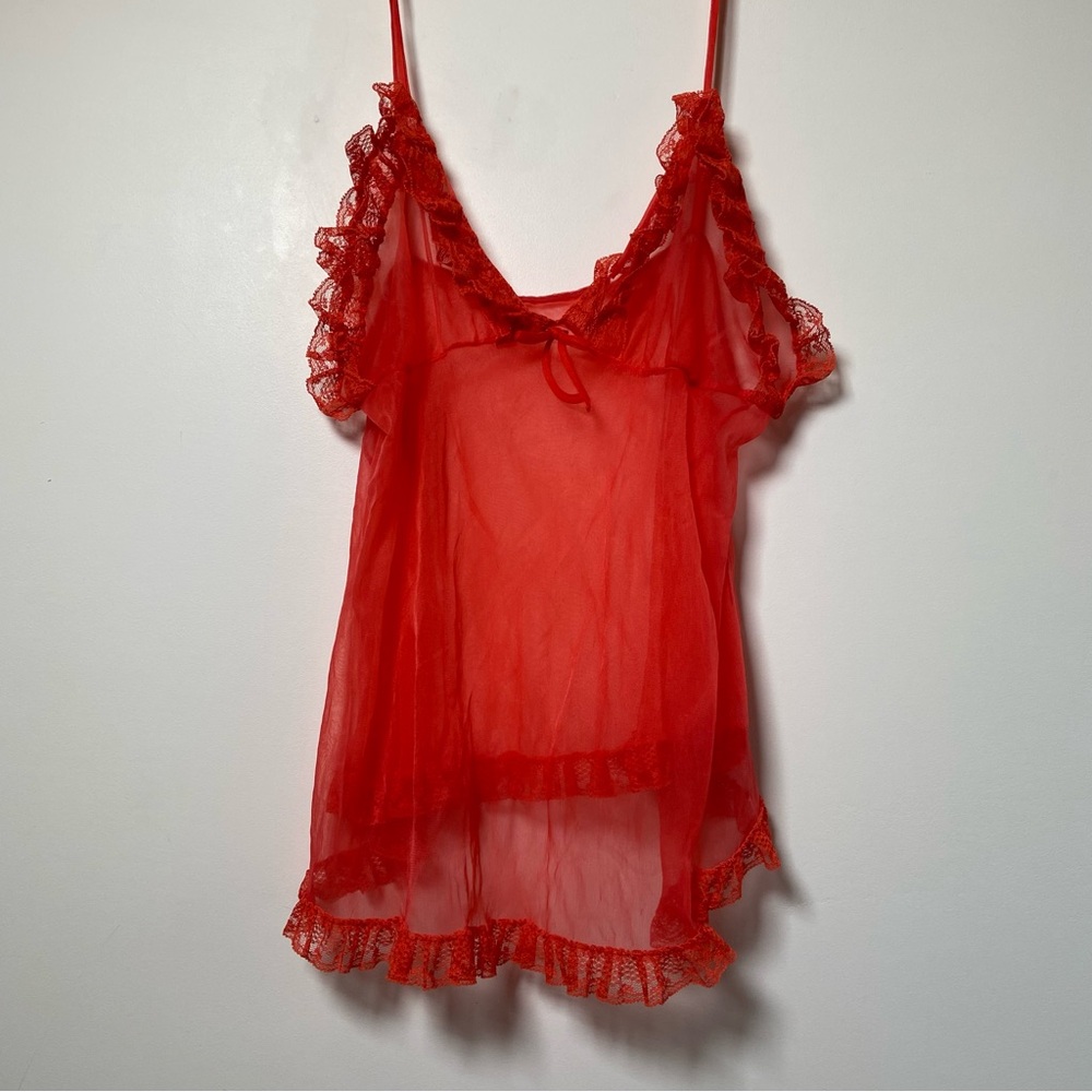 Vintage Made in California Red Schiffon Nightie Top Large